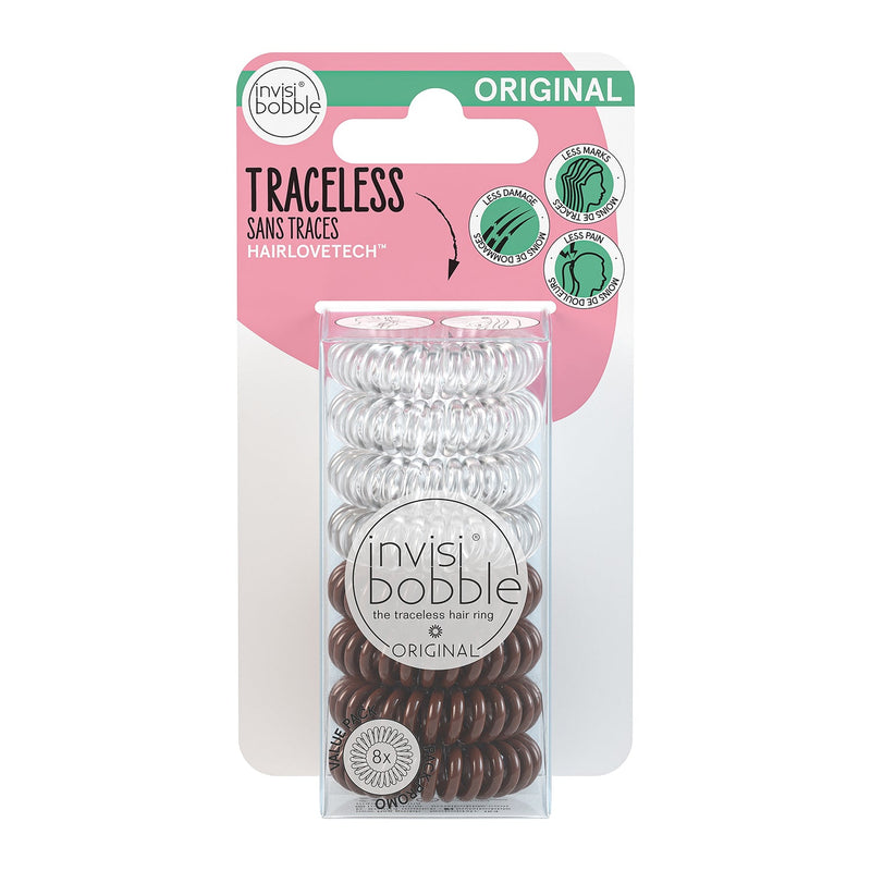 Invisibobble ORIGINAL Crystal Clear+ Bretzel Brown (8pc) MultiPack