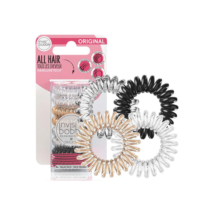 Invisibobble ORIGINAL - Multipack transparent + noir + métallisé (8pc)