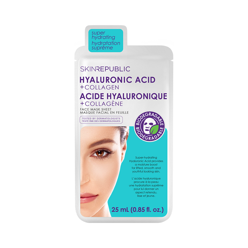 Hydrating Hyaluronic Acid & Collagen Biodegradable Face Mask